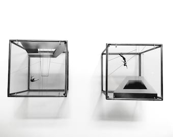 Imaginary Circus Diptych Sculpture: Handmade Steel Shadow Art