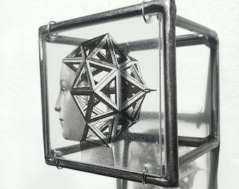 Geometric Renaissance Collage Sculpture: Steel Da Vinci Art