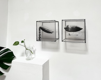 Handmade Aviation Metal Wall Art Diptych – Industrial Minimalist Airship Sculpture Set