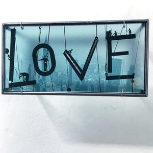 Hand Welded Steel Love Under Construction Wall Art: Vintage NYC Collage Sculpture
