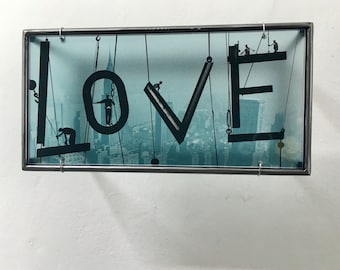 Love Sign Romantic Wall Art - Iron Love Sculpture - Love Under Construction- Anniversary Gift, housewarming gift