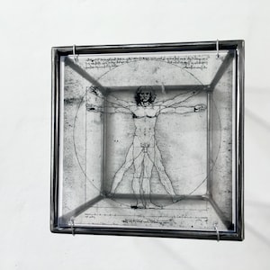 Leonardo da Vinci, Vitruvian man, wall art sculpture. Aesthetic home