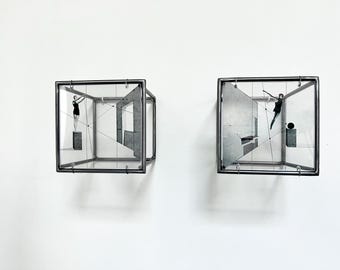 Geometric Metal Sculpture Diptych: "Woman in a Geometric World" Constructivist Art Decor