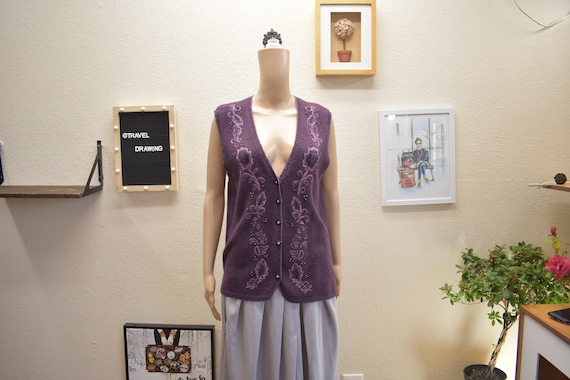 70's Vintage Koret Embroidered, Beaded Knit Vest - image 1