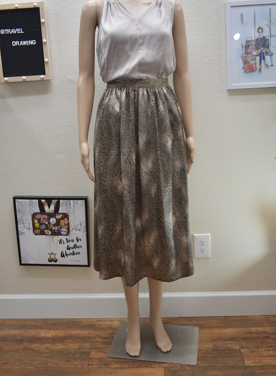 80's Vintage Russ Satin Animal Print Full Skirt