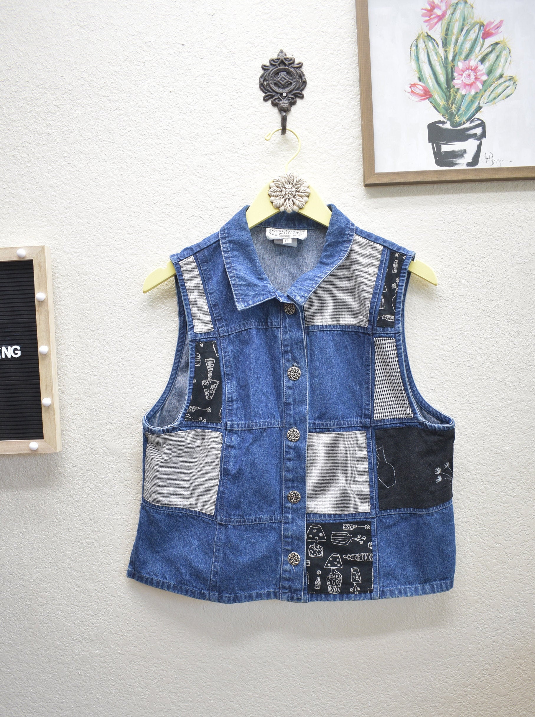 80's Vintage Patchwork Novelty Denim Vest