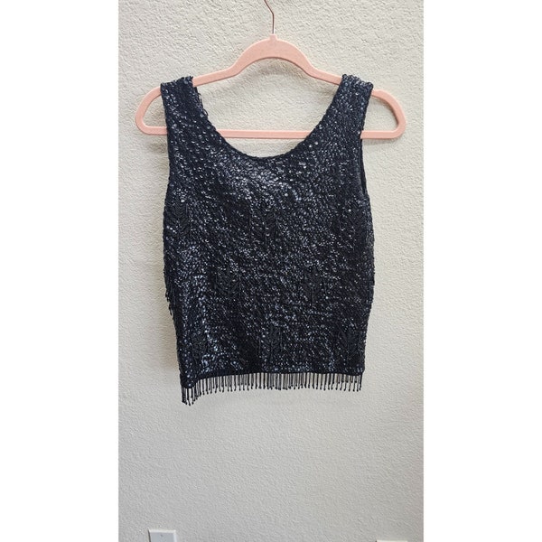 Vintage All Over Sequin and Beads Crop Sleeveless Top Small