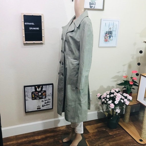 70s Vintage Full Length Gray Leather Trench Coat M - image 3