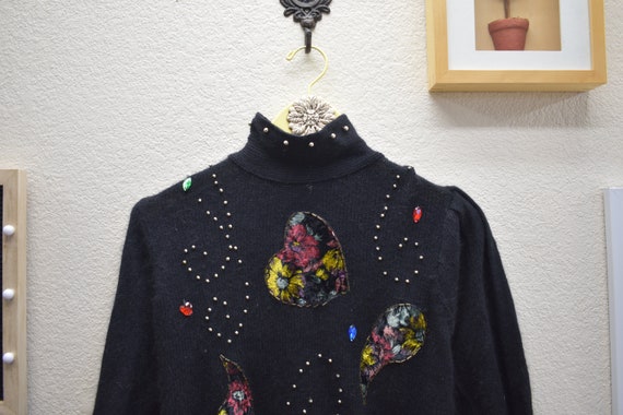 Silk & Angora Patchwork Crystals and Beads Sweater - image 2