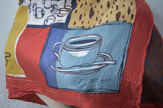 Echo Vintage Silk Coffee Lovers Large Scarf - image 2