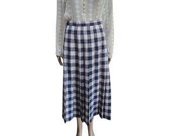 Vintage Pleated Plaid Maxi Flared Skirt 6