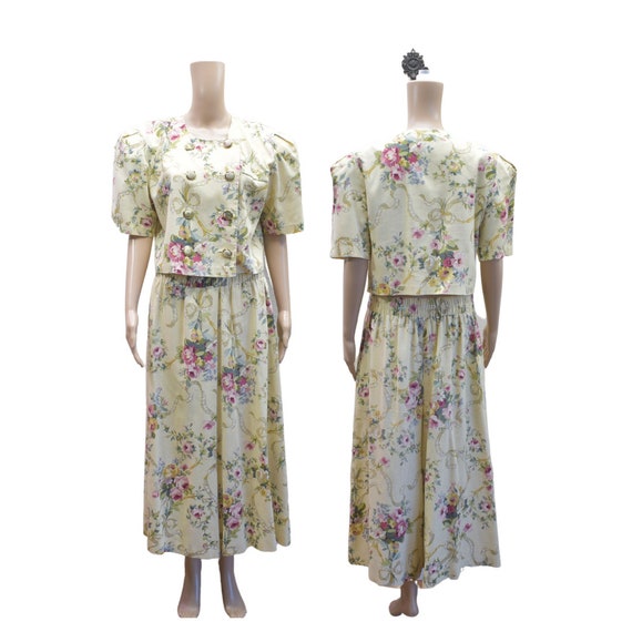 Vintage 80s Rayon & Flax Floral 2 Piece Pants Set 12 - Etsy