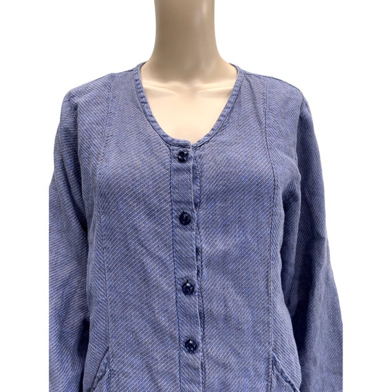 Flax Linen Button Front Stripped Long sleeve Tuni… - image 2
