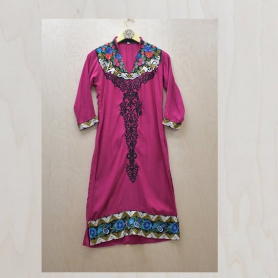 Floral Embroidery Light Pink Cotton Indian Kurti - image 1