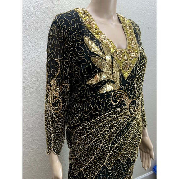 Vintage Silk Sequins and Beads Two Piece Set Large - image 8