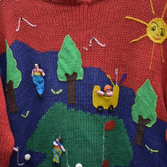 Handmade Vintage Golf Motif Cotton Sweater - image 3