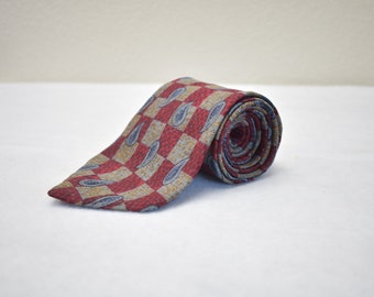 Givenchy Vintage Italian Silk Wide Blue & Red Paisley Tie