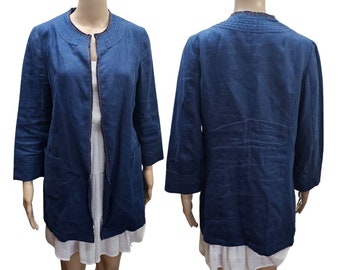 Blasa Linen Embroidered Open Mid-Length Cardigan Medium