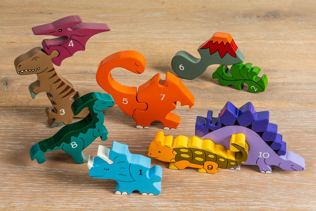 Number Dinosaur Row Handcrafted Wooden Jigsaw Puzzle