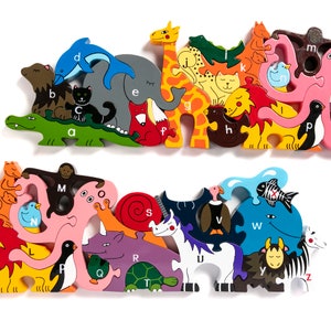 Alphabet Zoo quebra-cabeça de madeira artesanal e conjunto de jogos