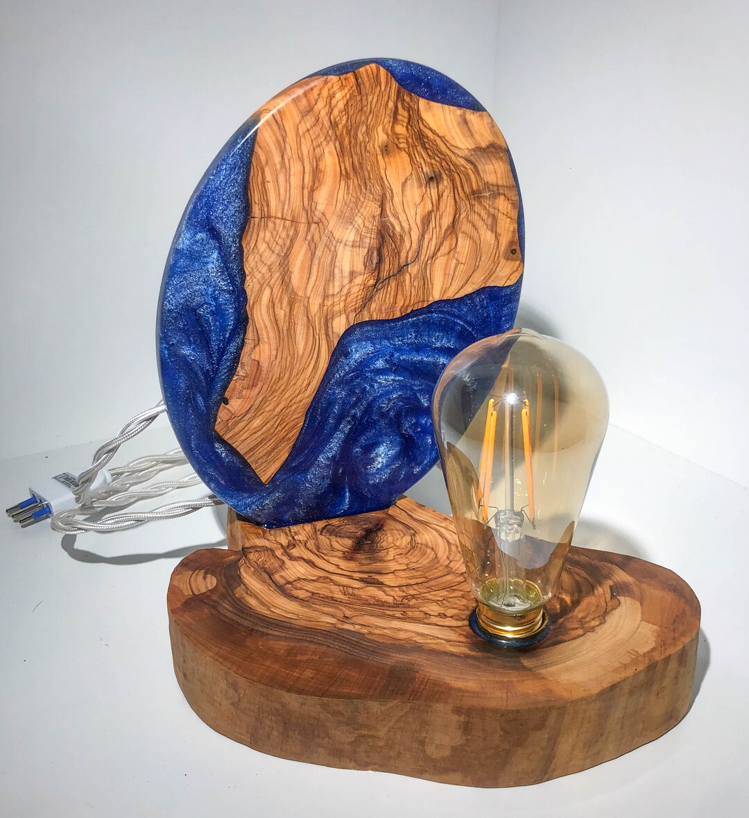 Olive Wood Lamp With Epoxy Resin vintage Table Lamp European Etsy