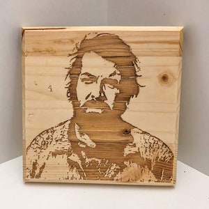 Bud spencer Fir wood framework laser engraving with hook ready to hang