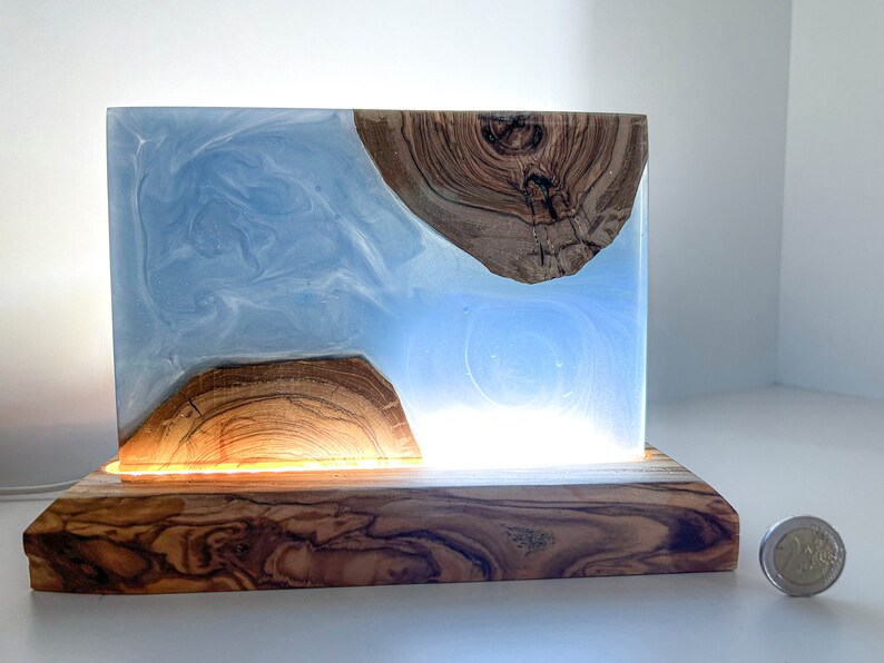 Olive Wood Lamp With Epoxy Resin vintage Table Lamp Light Etsy