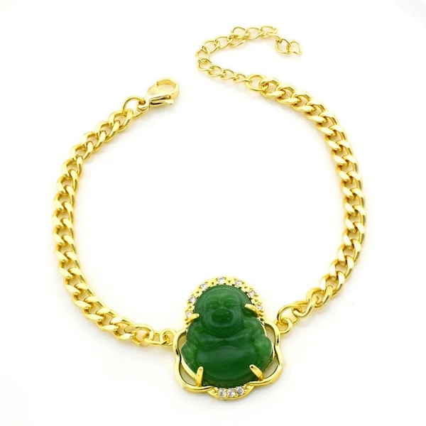 18k gold plated waterproof Stainless steel high quality adjustable Jade Buddha bracelet