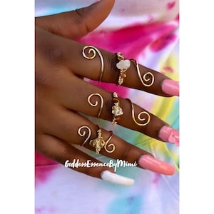 Goddess Crystal ring, Gemstone wrap Ring, full finger ring, long ring, large ring, ethnic ring, whole finger ring, statement ring