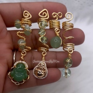 Wealth, Abundance, Good Fortune, Blessing Jade Buddha 18k gold Buddha crystal Braid & Loc Jewelry set of 4