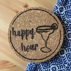 Personalised Cork Placemat - Handmade - Happy Hour - Cork Placemat - Cork Pot Stand - Birthday Gift