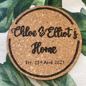 Personalised cork placemat- Handmade - Personalised name new home date  - Cork Placemat - Cork Pot Stand - Address