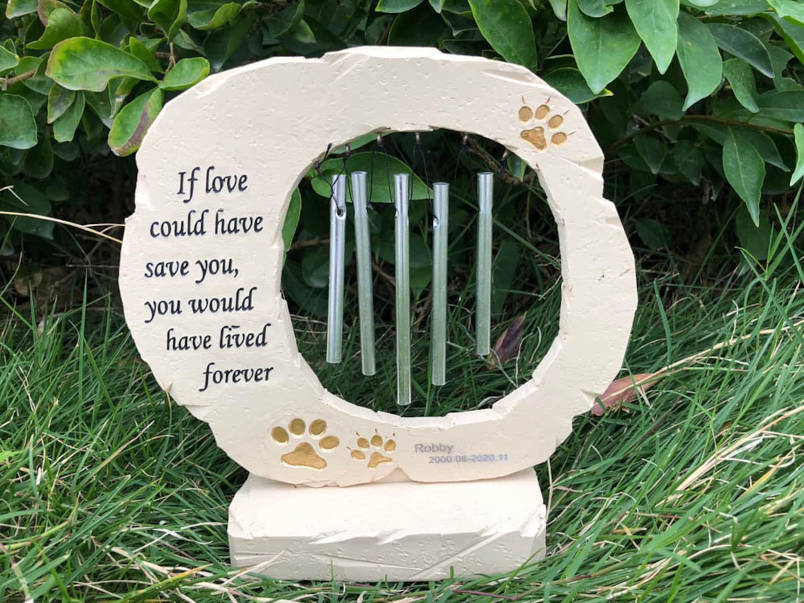 Engraved Pet Memorial With Wind Chimes Personalized Dog Etsy