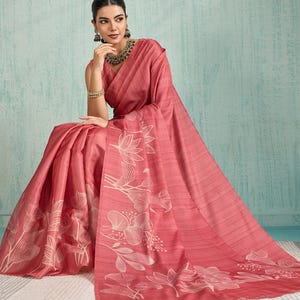 Beautiful Soft Cotton Silk Digital Printed Saree With Unstitched Blouse, Evening Wear Sari, Festive Wear Sari, Puja Wear