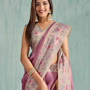 Beautiful Soft Cotton Silk Digital Printed Saree With Unstitched Blouse, Evening Wear Sari, Festive Wear Sari, Puja Wear
