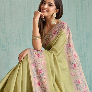 Beautiful Soft Cotton Silk Digital Printed Saree With Unstitched Blouse, Evening Wear Sari, Festive Wear Sari, Puja Wear