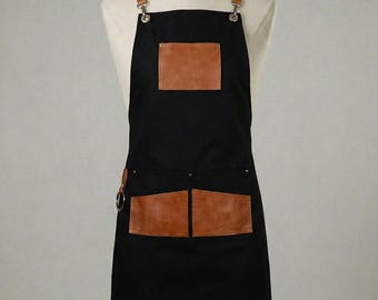 Leather Pocket Canvas Design Apron Barista Kitchen Barbers Hair Dresser  Chefs BBQ  Apron