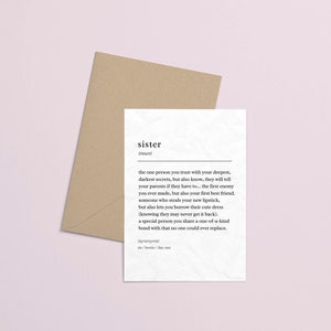 Definition of a 'Sister' Card | Sister Birthday Card | Cards To Say Thank You | Thoughtful Card for Sister | Sister Birthday Cards