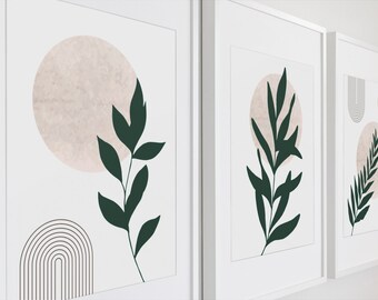 Botanical Leaf Print Trio | Minimal Leafs & Lines Poster Print | Home Décor | Boho Neutral Art Prints | Stylish Scandi Nature Leaf Wall Art