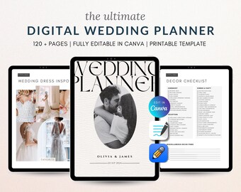 Digital Wedding Planner | 120+ Page Canva Template (Printable)