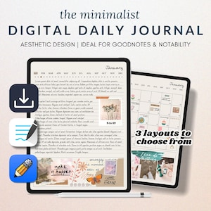 Undated Digital Daily Journal | 365 Hyperlinked Planner & Diary | GoodNotes + iPad Compatible PDF | Minimalist Digital Notebook