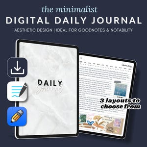 Aesthetic Digital Daily Journal | 365 Hyperlinked Digital Daily Journal | Undated Digital PDF Diary | GoodNotes or iPad Journal & Notebook