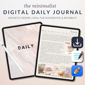 Digital Daily Journal & Planner | Mindfulness, Bullet Journaling, Note-Taking | Interactive PDF for Self-Reflection and Creativity