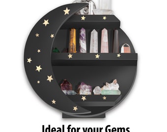 Black Moon Shelf: Pine Wood Crystal & Essential Oil Display