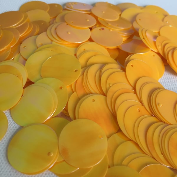 12mm, 16mm, 20mm round flat bright yellow orange gradient top hole sequins paillettes lentejuelas