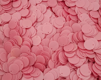 Matte pastel coral pink top hole round flat sequins paillettes 12mm bulk wholesale 50 gram 700 pieces / 100 gram 1400 pieces
