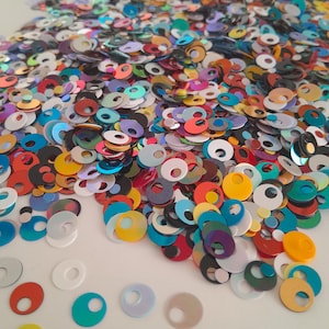 Multicolor large top hole (4mm) round sequins paillettes 10mm bulk wholesale 50 gram 700 pieces / 500 gram 7000 pieces