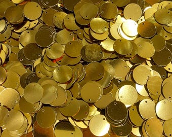 Gold top hole round flat sequins paillettes 12mm bulk wholesale 50 gram 700 pieces / 100 gram 1400 pieces