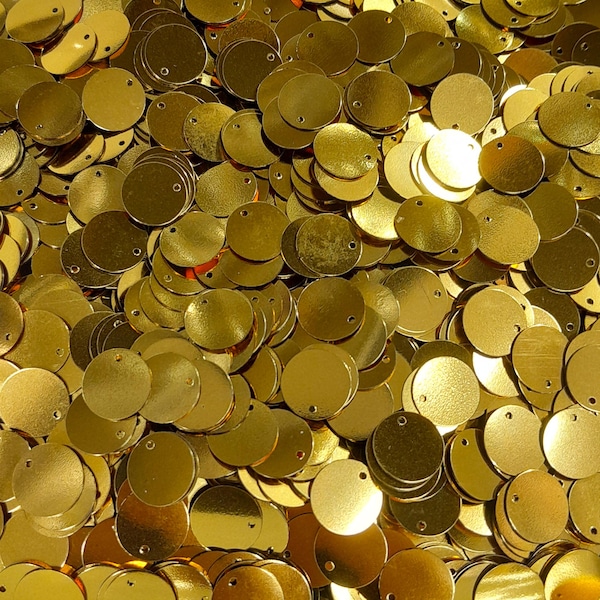 Goldene runde Pailletten 12 mm / 16 mm, Top Hole Paillettes - 50/100/250/500 Gramm Schüttgut