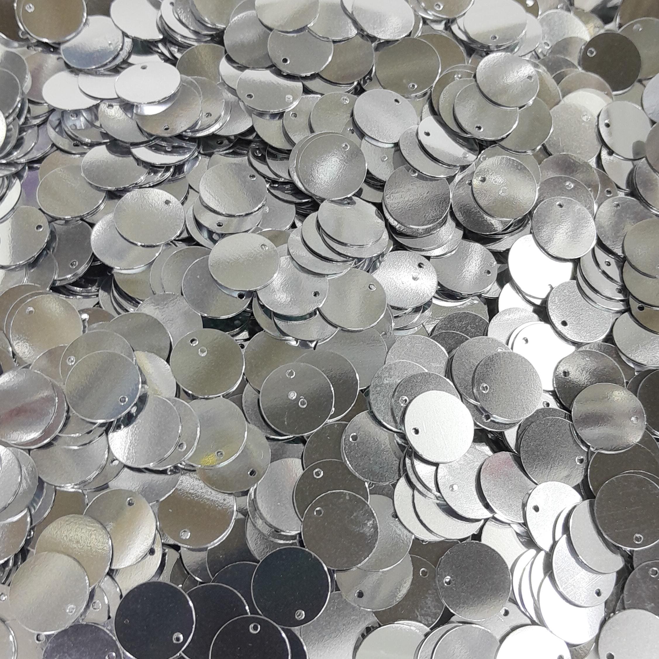 Silver top hole round flat sequins paillettes 12mm bulk wholesale 50 gram 700 pieces / 100 gram 1400 pieces
